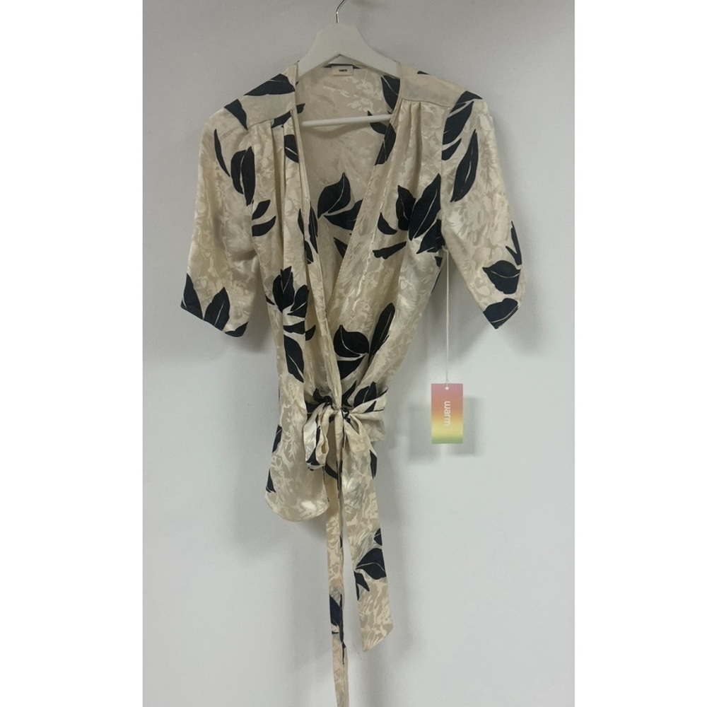 Warm Silk Short Sleeve Wrap Blouse.